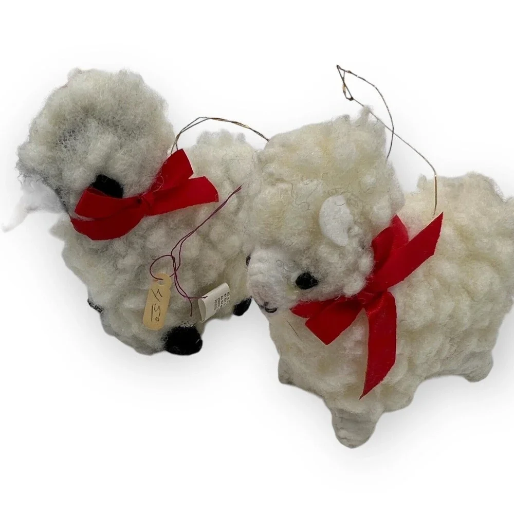 Stuffed Rag Cotton Sheep Lamb Figure Plus Christmas Decor New! + 3 Sheep Friends